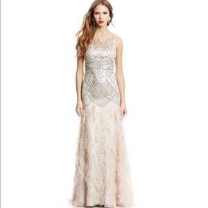 Sue Wong Beaded Gown - Illusion Neck Fringe Bottom